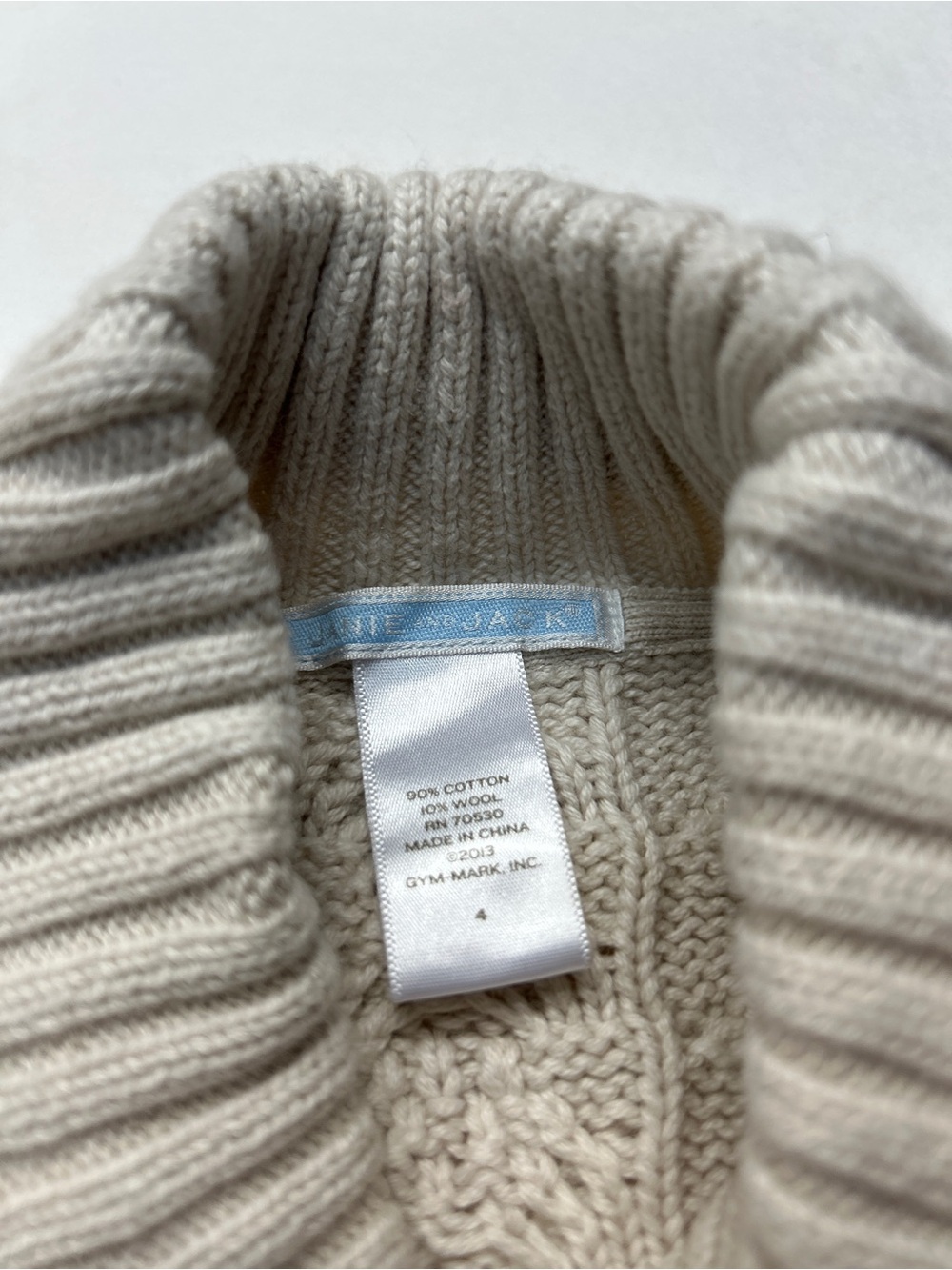 Janie and Jack Shawl Collar Cable Knit Sweater Pullover Cream Wool Blend - Picture 4 of 5